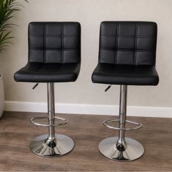 Set of 2 Adjustable Black Swivel Bar Stools – Chrome Base