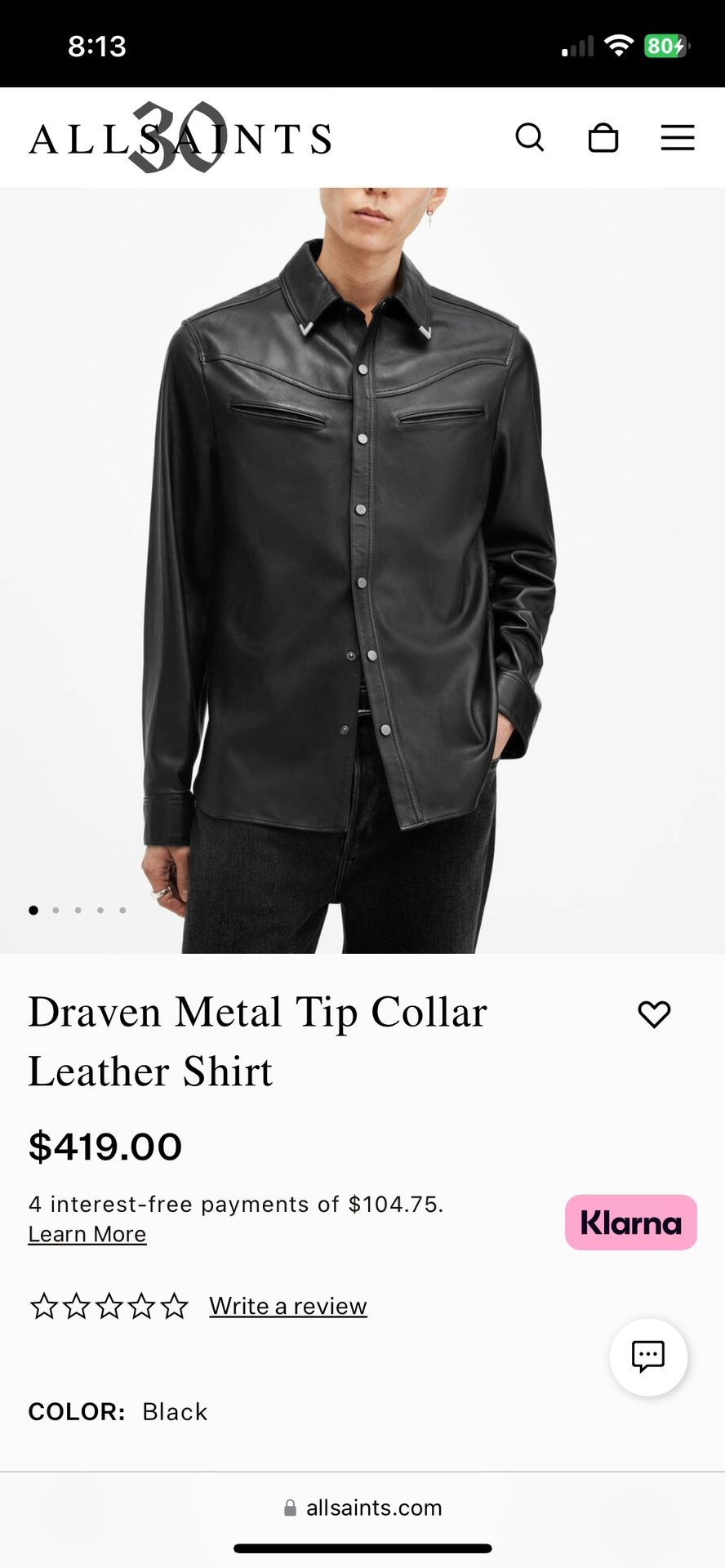 Draven Metal Tip Collar Leather Shirt
