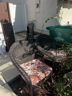 Two outdoor chairs, office chair and cabinet (new)