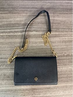Tory Burch Black Crossbody Bag with Chain Strap, Gold Hardware