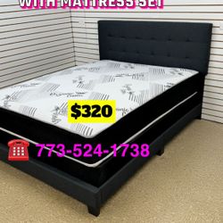 Queen Size Bed Headboard Frame Mattress And Box Spring All Included Brand New Furniture Yes We Deliver 