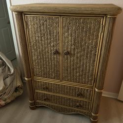 wicker cabinet with two doors and two drawers
