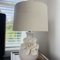 Large White / Cream Floral Lamp With Shade