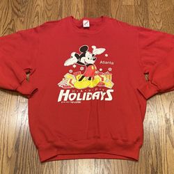 Vintage 80s 90s Mickey Mouse Disney Atlanta Happy Holidays Mens Sweatshirt XL 46