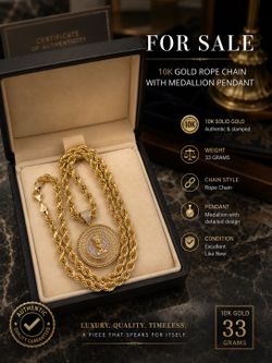 10k Gold Rope Chain With Medallion Pendant