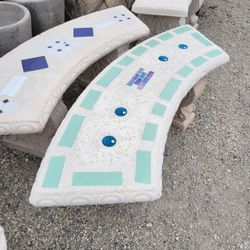 Concrete Mosaic Tile Inlay Curved Benches / Cement Garden Patio Bench / Outdoor Patio Furniture