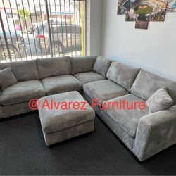 Corduroy Sectional Sofa With Ottoman