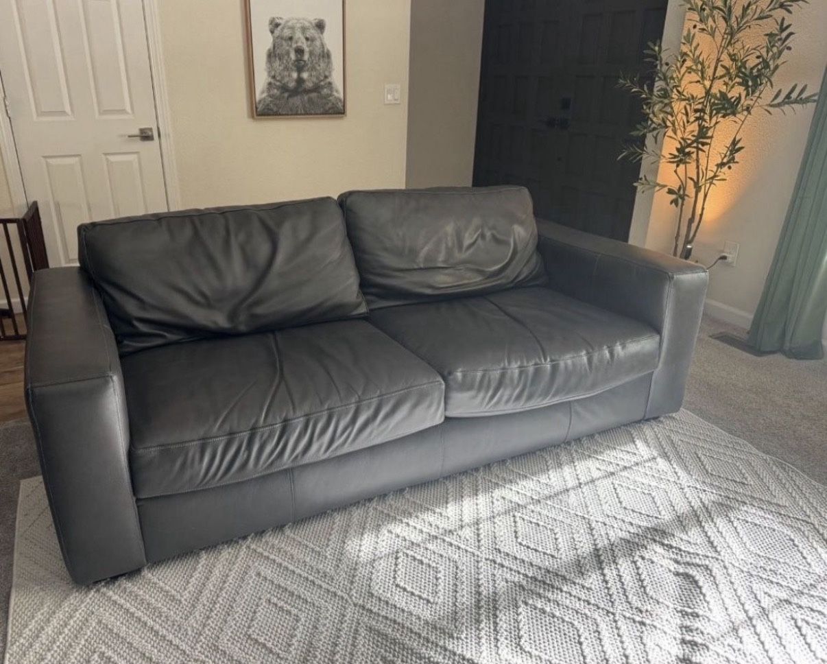 Gray Leather Couch- Like New Condition 