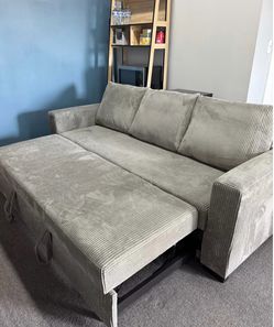 Gray Corduroy Pull-Out Sleeper Sofa