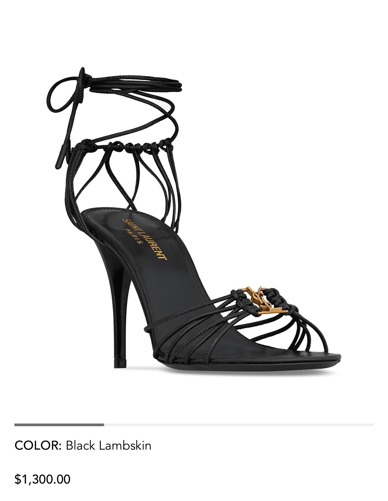 YSL Saint Laurent Black Lamb Skin Sandals Women's 37.5