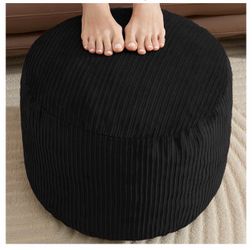 Round Black Corduroy Pouf Ottoman