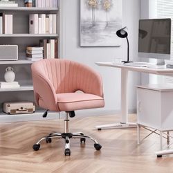 Rolling Office Chair Armchair with Tufted Barrel, Pink