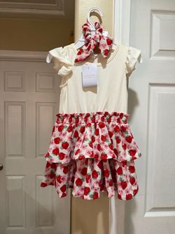 Tahari Girl Strawberry Print Dress with Scrunchie