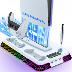 PS5 Cooling Stand w/ Dual Controller Charger & RGB Lights - New