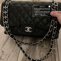 Authentic Chanel Caviar Jumbo Double Flap With Silver Hardware 