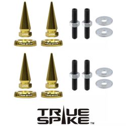 4 TRUE SPIKE SPIKED LICENSE PLATE FRAME BEAUTY WASHERS BOLTS HARDWARE KIT IN GOLD