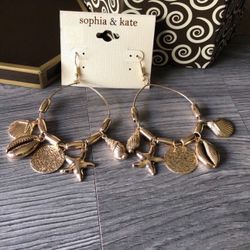 Beach Inspired Gold Tone Statement Earrings 