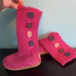 Girls Pink Knitted Ugg 