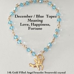 14k Gold Filled Angel December Birthstone Bracelet 