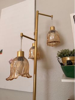 70’ tulip shade floor lamp 3 bulb gold