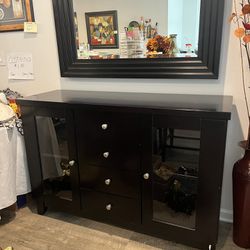 Buffet With Glass Doors, Shelves, 3 Drawers
