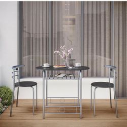 3 Piece Dining Table Set for 2, Small Table and Chairs, Black