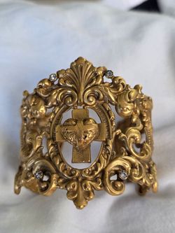 VINTAGE RELIGIOUS VIRGINS SAINTS & ANGELS ROCOCO MEDIEVAL STYL BOLD BRACELET CUF