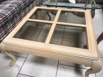 Glass and wooden coffee table