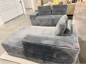 Grey Corduroy 2-Piece Sectional Sofa