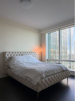 Cream Velvet Queen Size Bed Frame