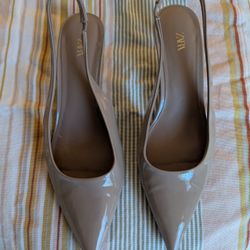 Pre-owned Zara Beige Sling Back Heels Size 7 1/2