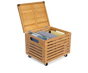 BIRDROCK HOME Rolling File Cabinet Box, Natural, 16.75" × 13.75" × 13.75" Decorative Bamboo Hanging File Box with Lid and Wheels, Small Filing Cabinet