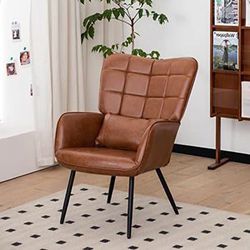 MFFM Leather Armchair, Modern Accent Chair High Back, Living Room Chairs with Metal Legs and Soft Padded, Sofa Chairs for Home Office,Bedroom,Dining R