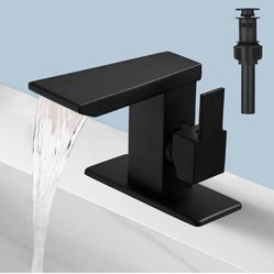 BESy Waterfall Matte Black Bathroom Faucet