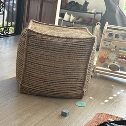 Woven Natural Fiber Cube Ottoman / Stool