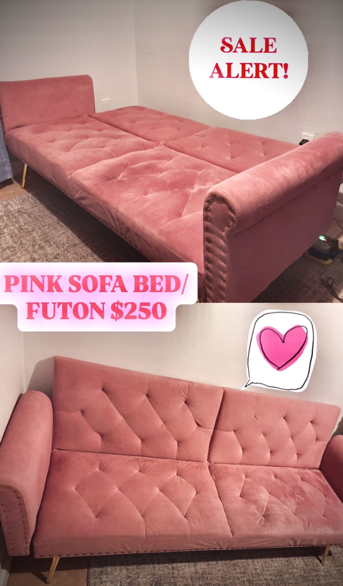 Pink futon/ Sofa Bed/ Couch