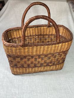 Vintage Woven Wicker Basket - Flexible Handles - Heavy Duty Construction