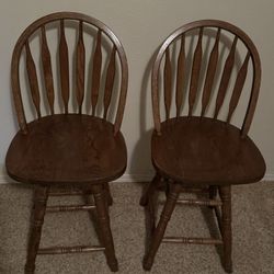 Pair of Swiveling Wooden Counter Stools
