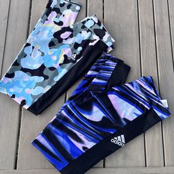 Adidas Leggings 2 Pairs L & XL Colorful Camo Blue Swirl