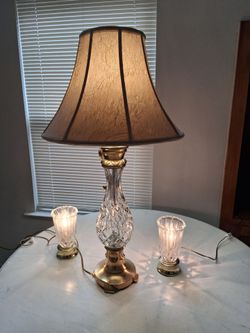 WATERFORD Lamp & Hurricane Accents Set ORIGINAL Lampshade – Works!