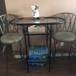 Comedor Alto Vidrio Y Metal Sillas Altas 