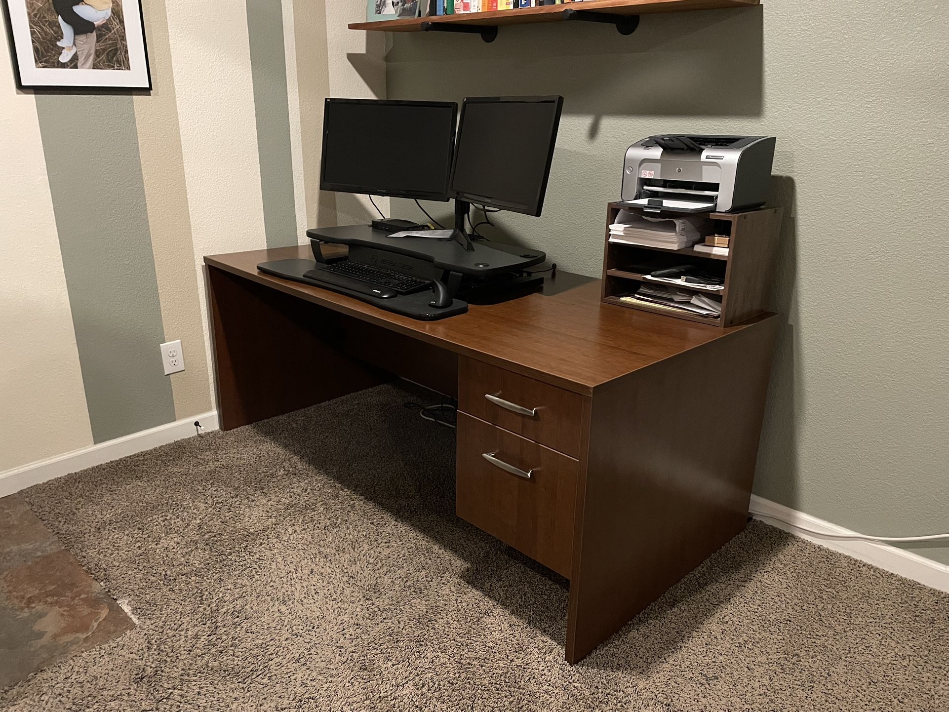 Large Desk With Locking File Cabinet Built In