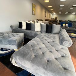  VELVET CHASE SOFA WITH OTTOMAN!!! JUST $50 DOWN AND 90 DAYS TO PAY!!! SAME DAY DELIVERY!!!