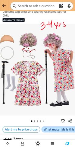 Kids Granny Grandma Halloween Costume Set 3-4yrs