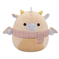 Squishmallows Beige Pink Plaid Scarf Dragon Plush