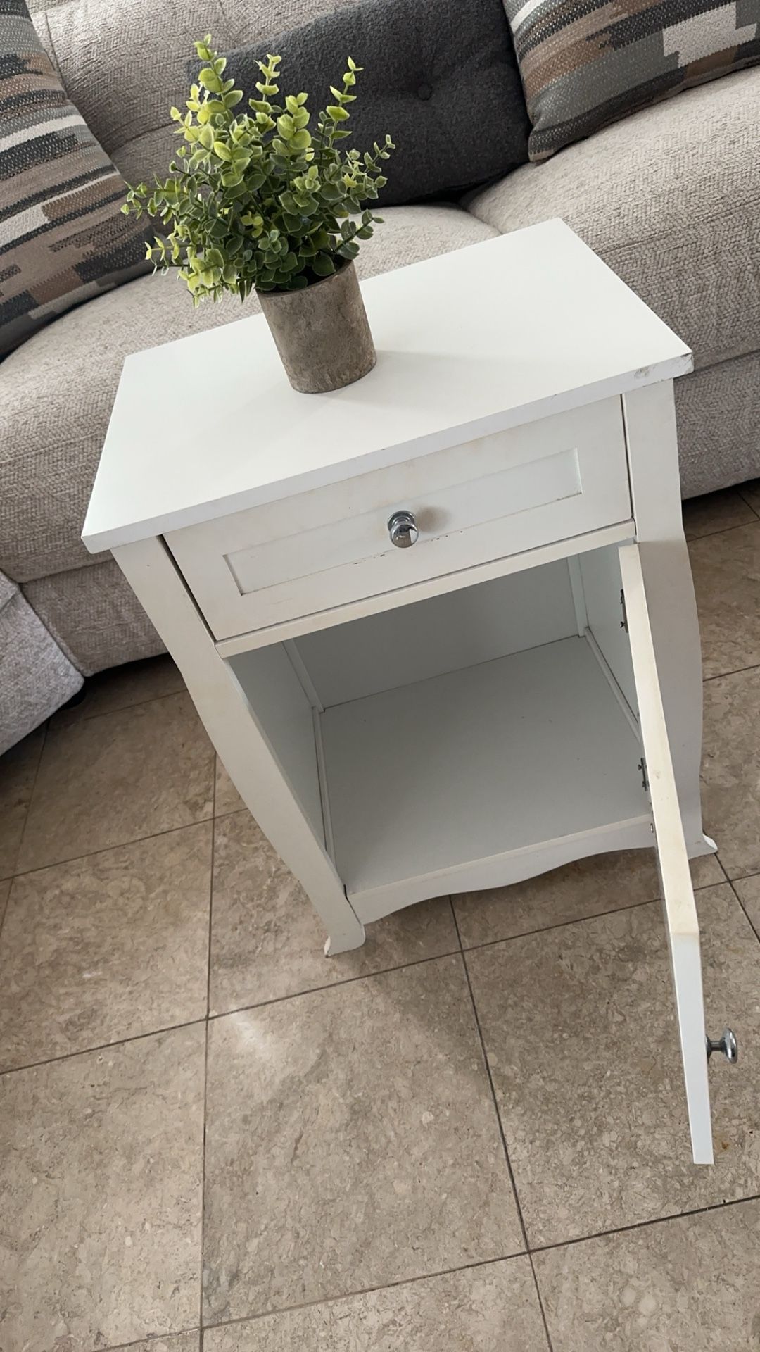 White Nightstand With Storage And Drawer