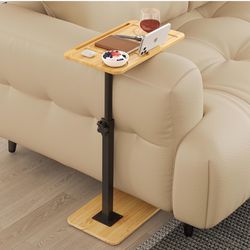 Yumkfoi Sofa Tray Table for Couch Arm, Side Table with 360° Rotating Phone Holder, Bamboo