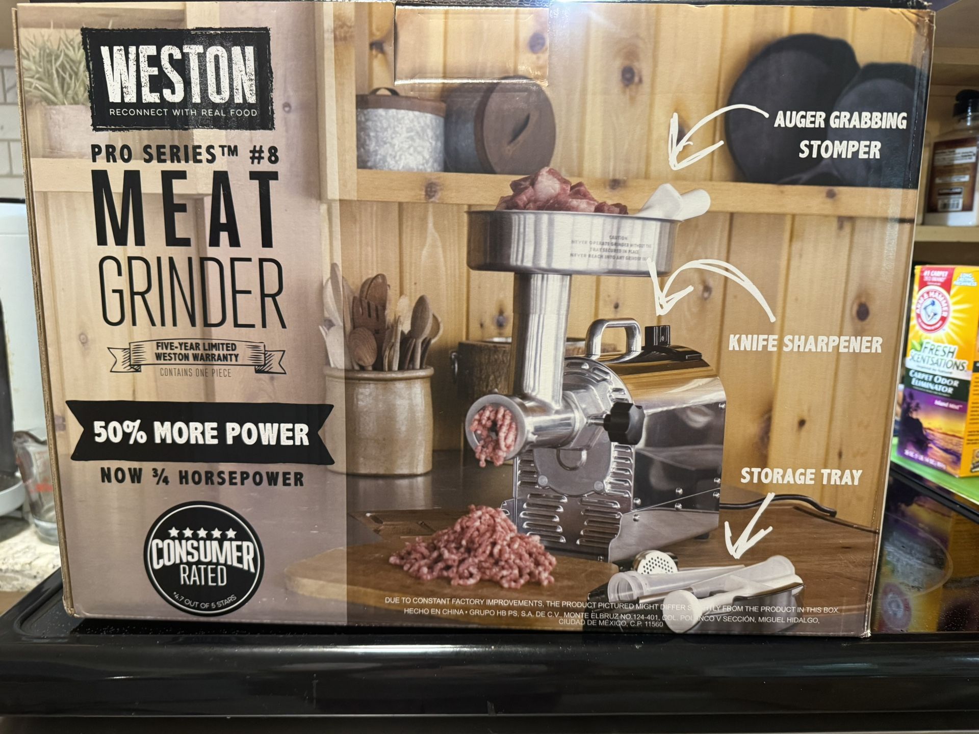 WESTON Pro Series Electric Meat Grinder - Commercial Grade, with Foot Pedal, 560 Watts, .75 HP, 6 pounds per minute, Stainless Steel