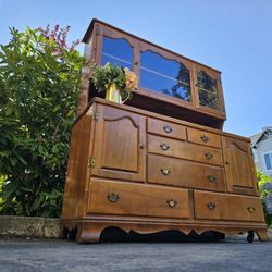 MARVELOUS Vintage Solid Wood China Cabinet 6 Drawers 4 Cabinets