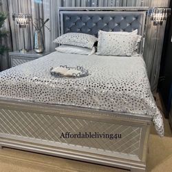 Queen Silver Velvet Bed Frame Brand New In The Box 